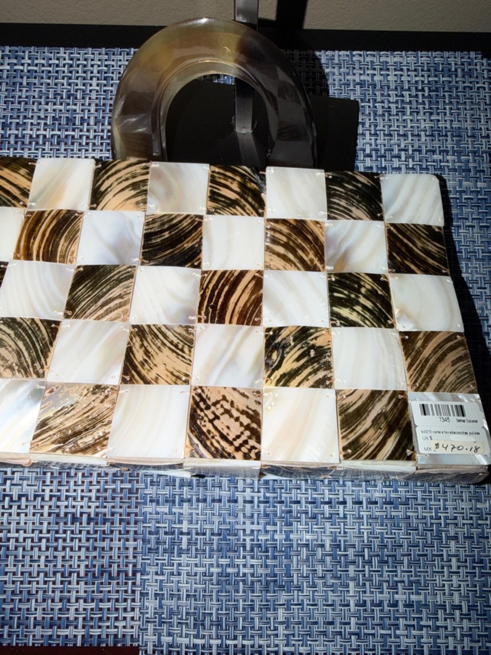 Woven Shell Mosaic Clutch - Cream & Brown - Picture 6 of 7